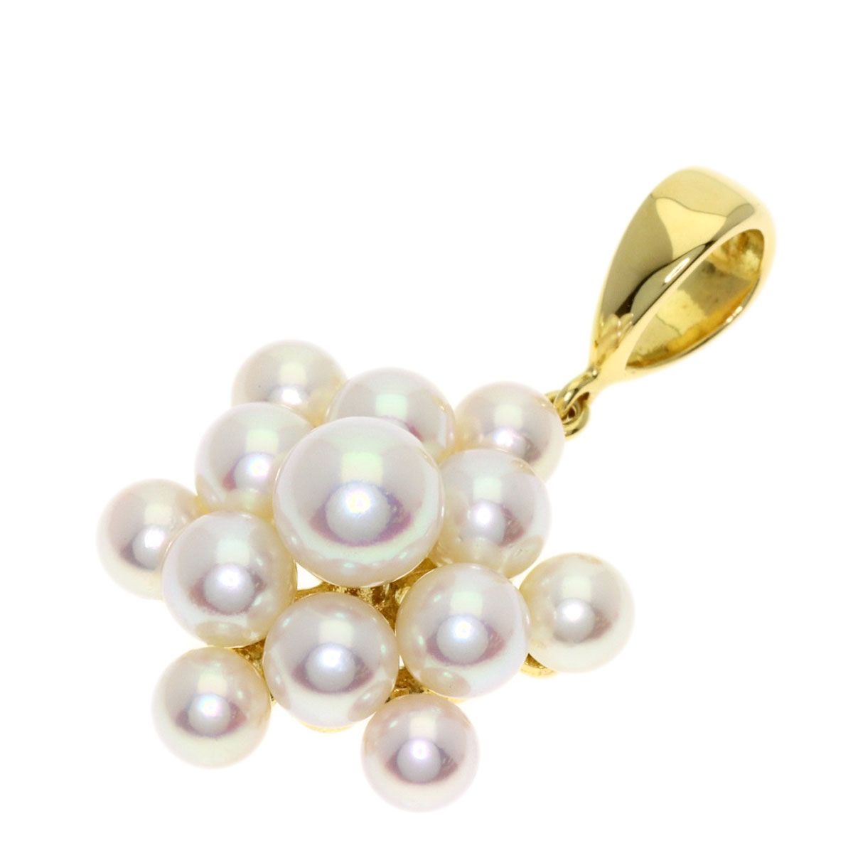 Mikimoto Pearl Pendant Top made of K18YG gold with pearl stones, measuring 30.2 x 17.2 x 10.3 mm