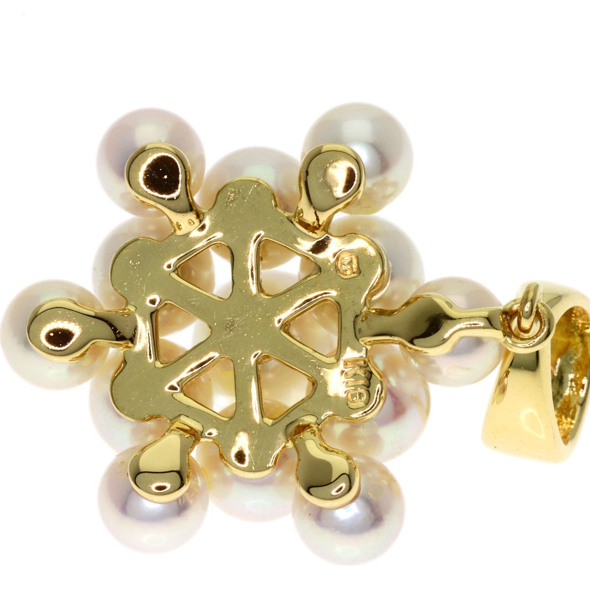 Mikimoto Pearl Pendant Top made of K18YG gold with pearl stones, measuring 30.2 x 17.2 x 10.3 mm