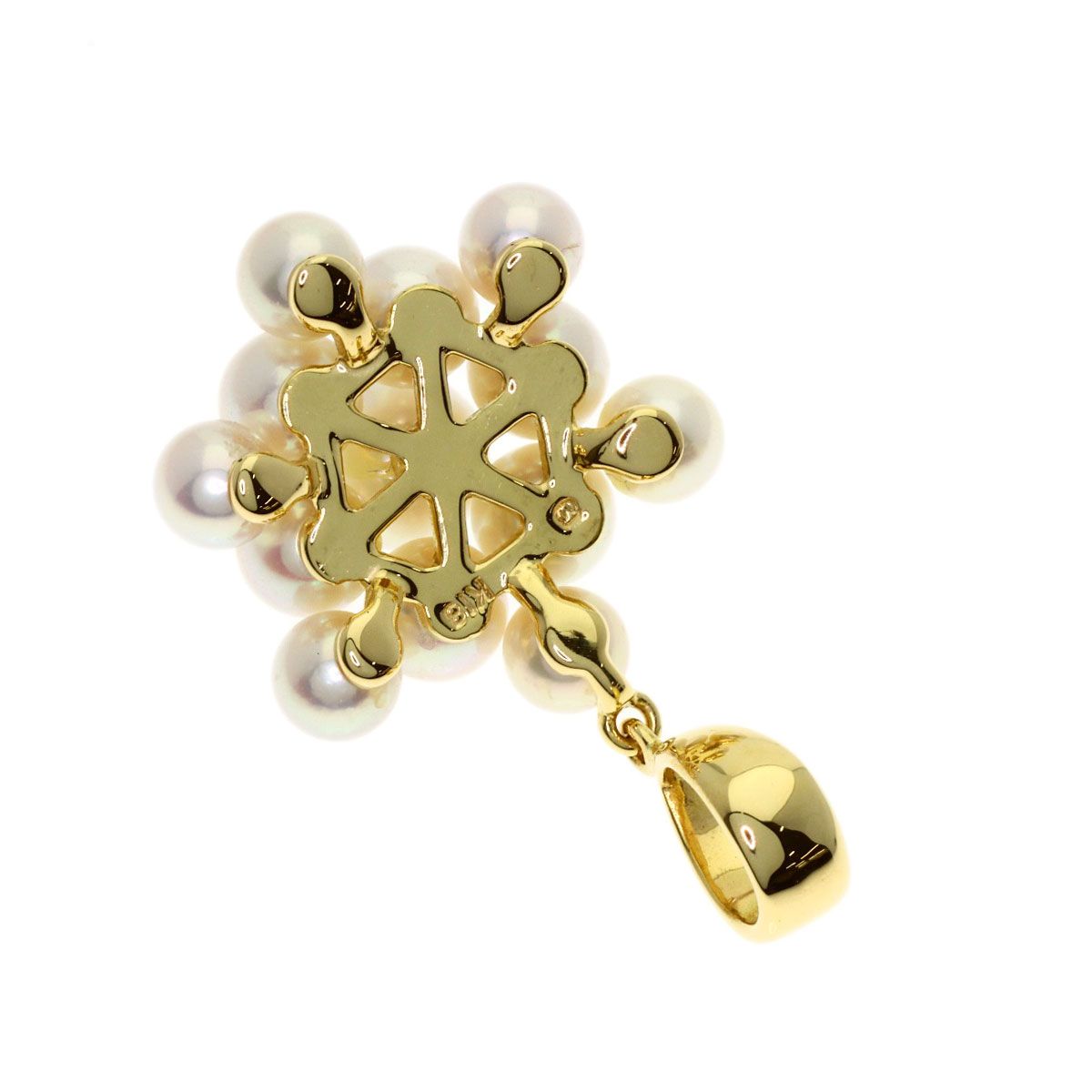 Mikimoto Pearl Pendant Top made of K18YG gold with pearl stones, measuring 30.2 x 17.2 x 10.3 mm
