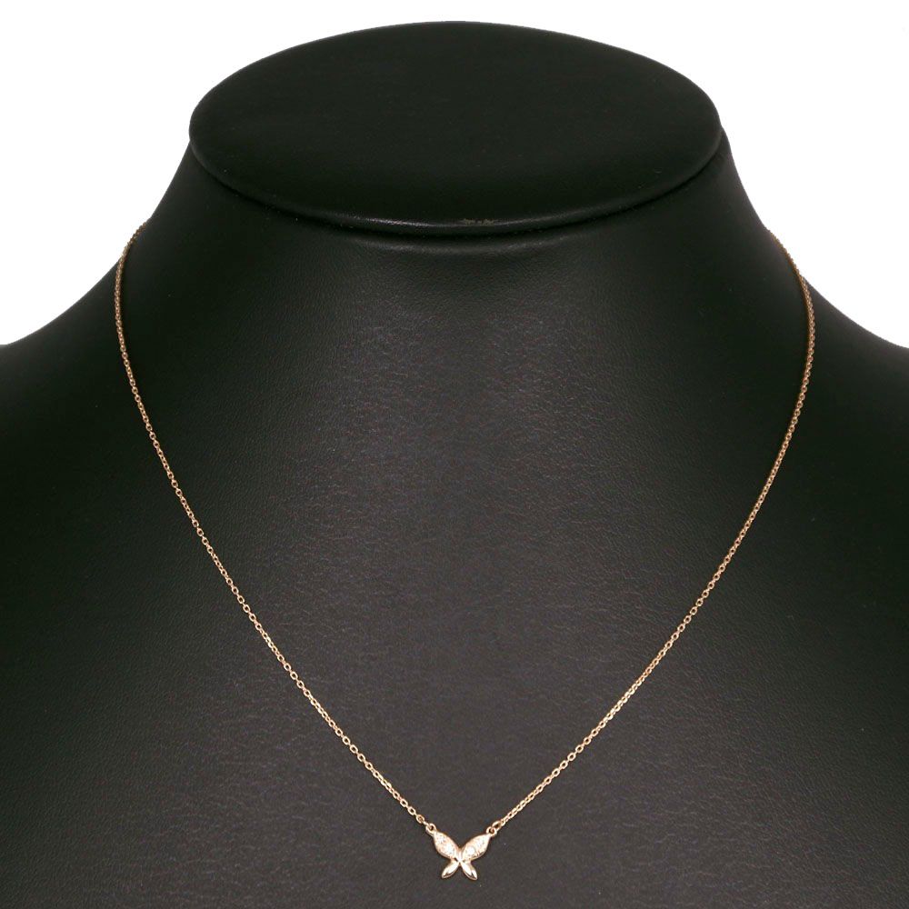 Agete Butterfly Necklace in K10 yellow gold with diamond, 40cm chain, 10mm by 8mm butterfly pendant