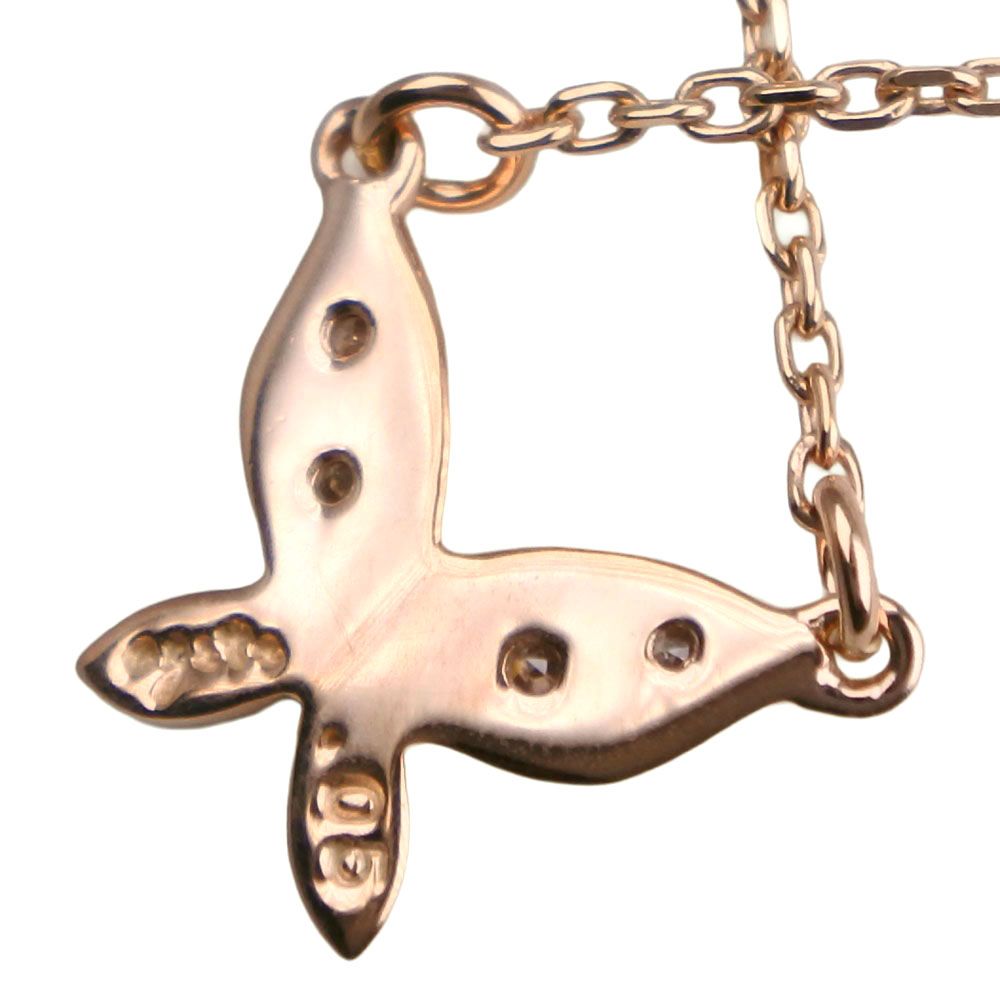 Agete Butterfly Necklace in K10 yellow gold with diamond, 40cm chain, 10mm by 8mm butterfly pendant