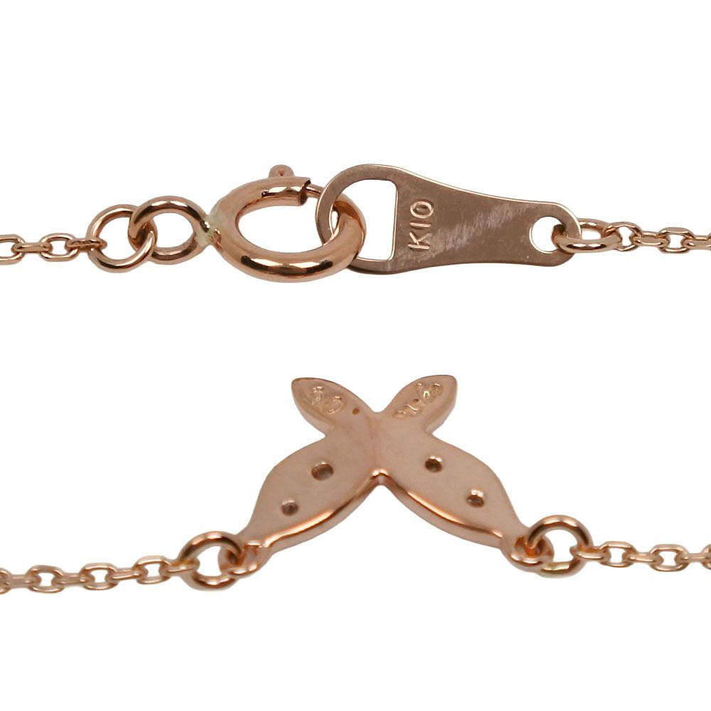 Agete Butterfly Necklace in K10 yellow gold with diamond, 40cm chain, 10mm by 8mm butterfly pendant
