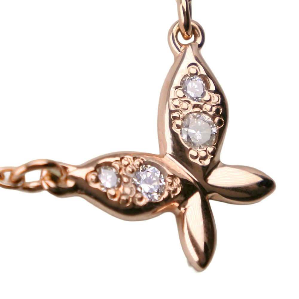 Agete Butterfly Necklace in K10 yellow gold with diamond, 40cm chain, 10mm by 8mm butterfly pendant