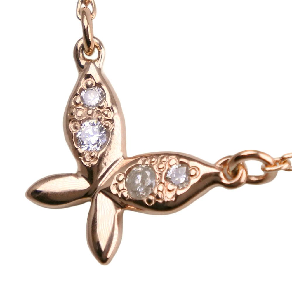 Agete Butterfly Necklace in K10 yellow gold with diamond, 40cm chain, 10mm by 8mm butterfly pendant