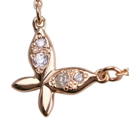 Agete Butterfly Necklace in K10 yellow gold with diamond, 40cm chain, 10mm by 8mm butterfly pendant