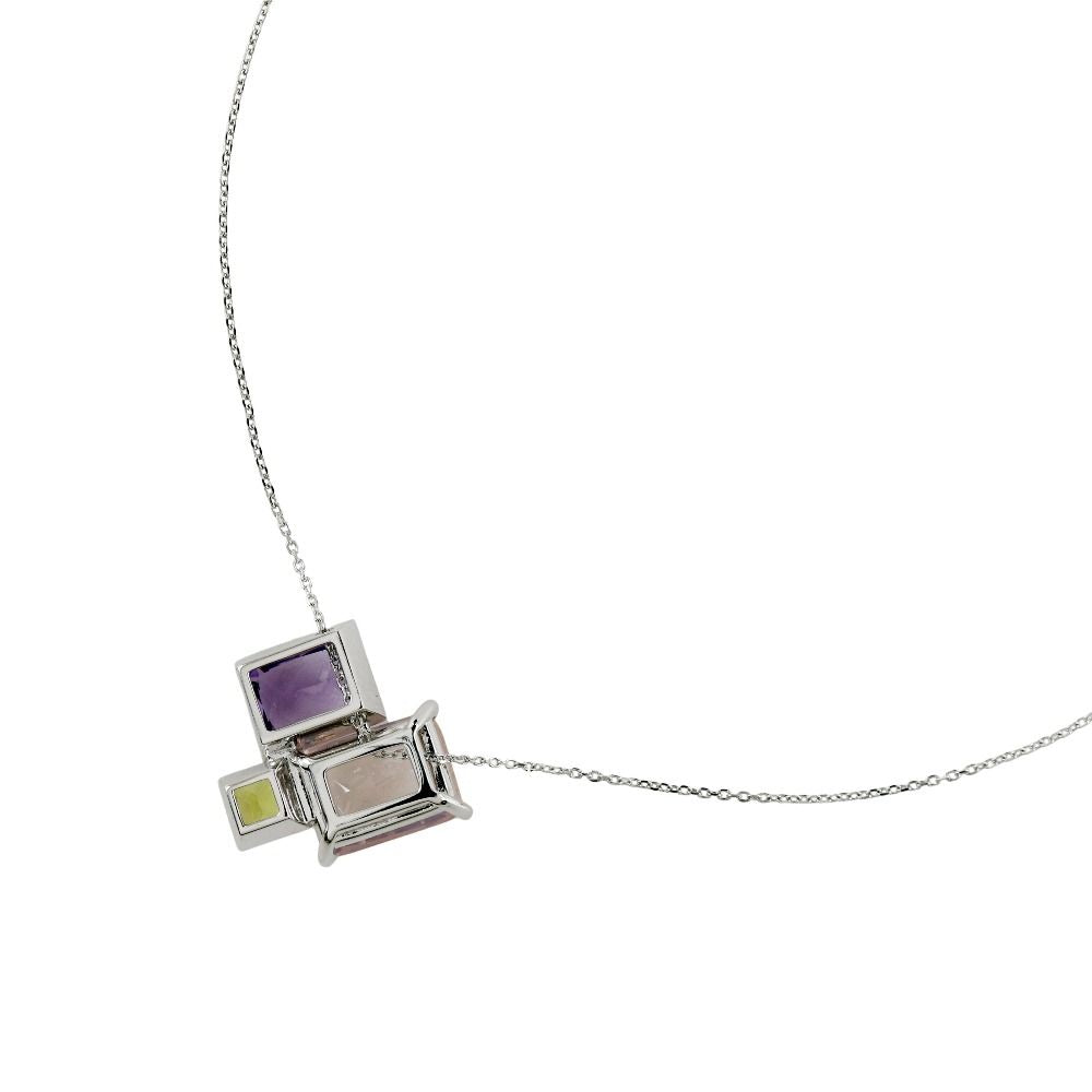 TASAKI Relaxed Elegance necklace in K18 white gold with rose quartz, amethyst, and peridot gemstones