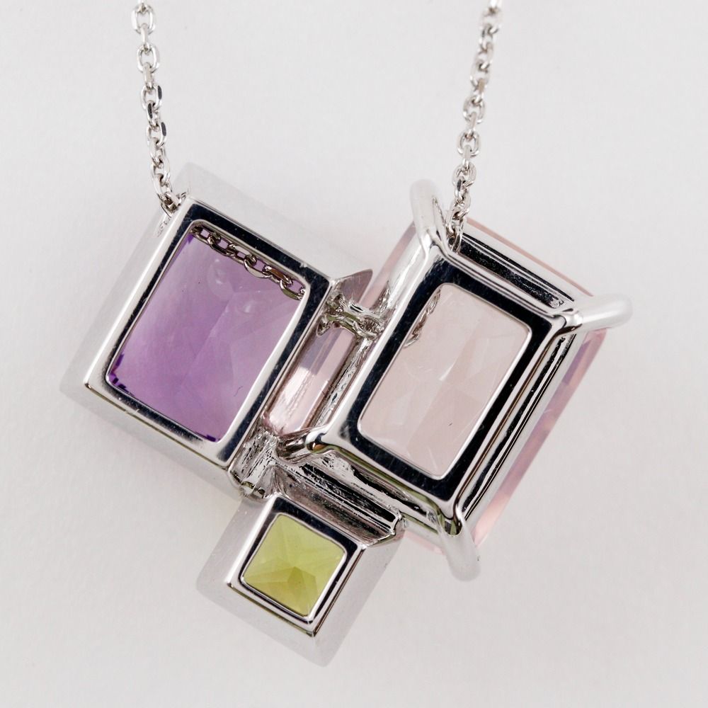 TASAKI Relaxed Elegance necklace in K18 white gold with rose quartz, amethyst, and peridot gemstones