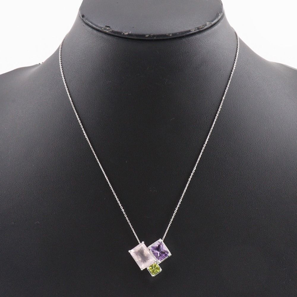TASAKI Relaxed Elegance necklace in K18 white gold with rose quartz, amethyst, and peridot gemstones