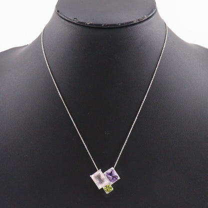 TASAKI Relaxed Elegance necklace in K18 white gold with rose quartz, amethyst, and peridot gemstones