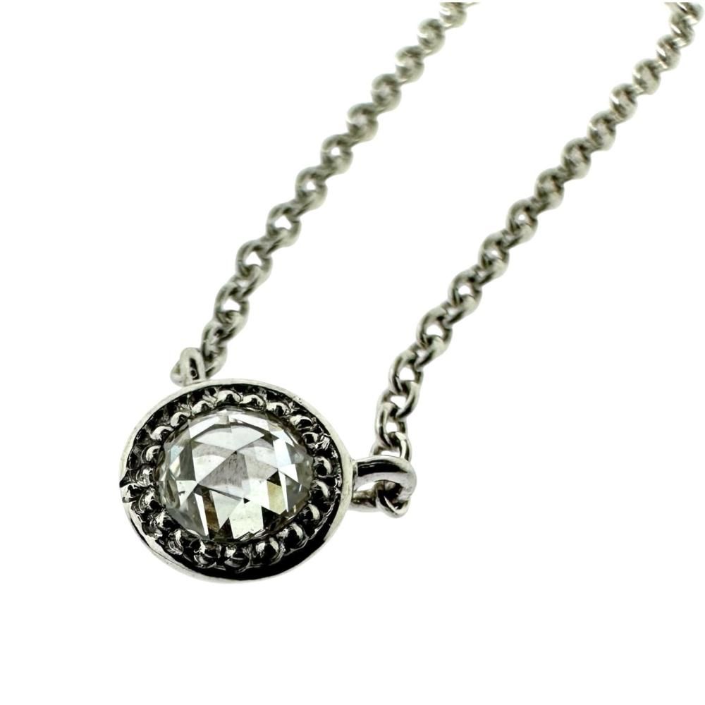 Agete ladies diamond necklace 0.03ct set in 18K white gold with 41cm chain and minimalist pendant