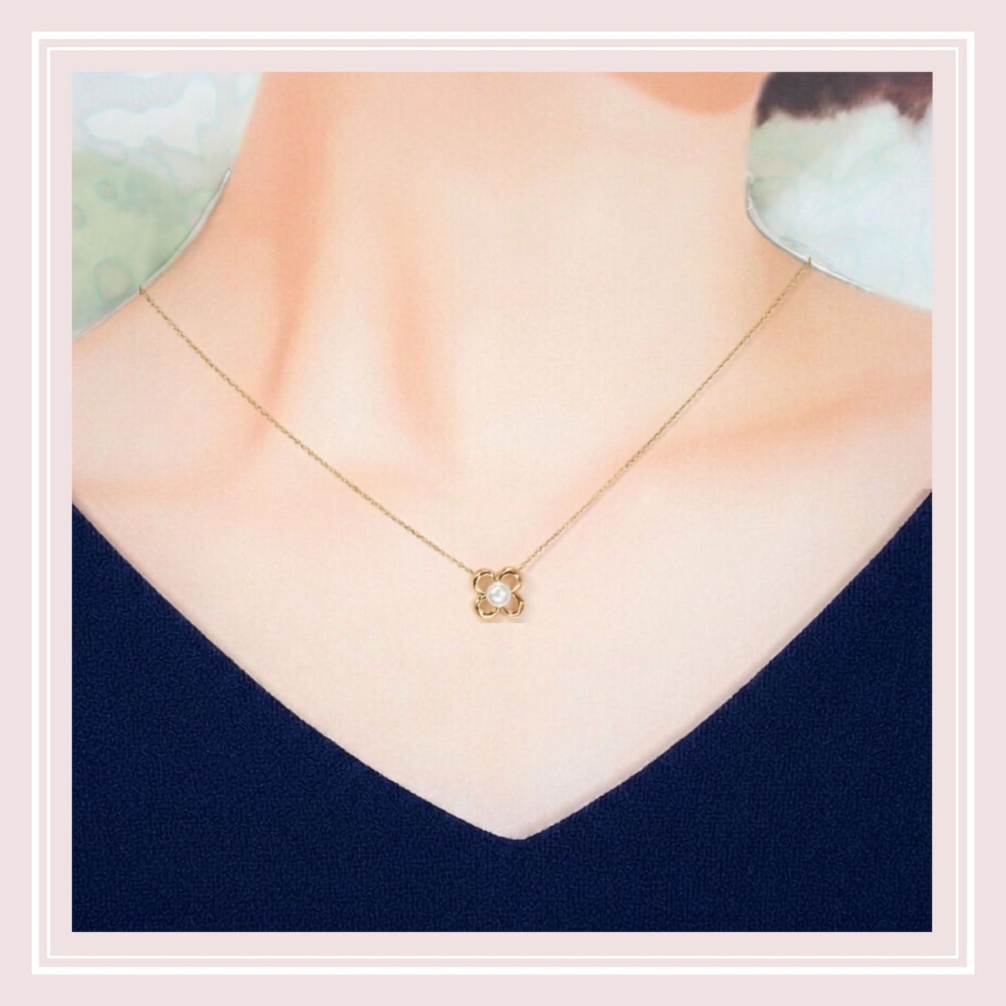 TASAKI Flower Motif Pearl Necklace in K18 Yellow Gold with 5mm pearl and 41cm chain