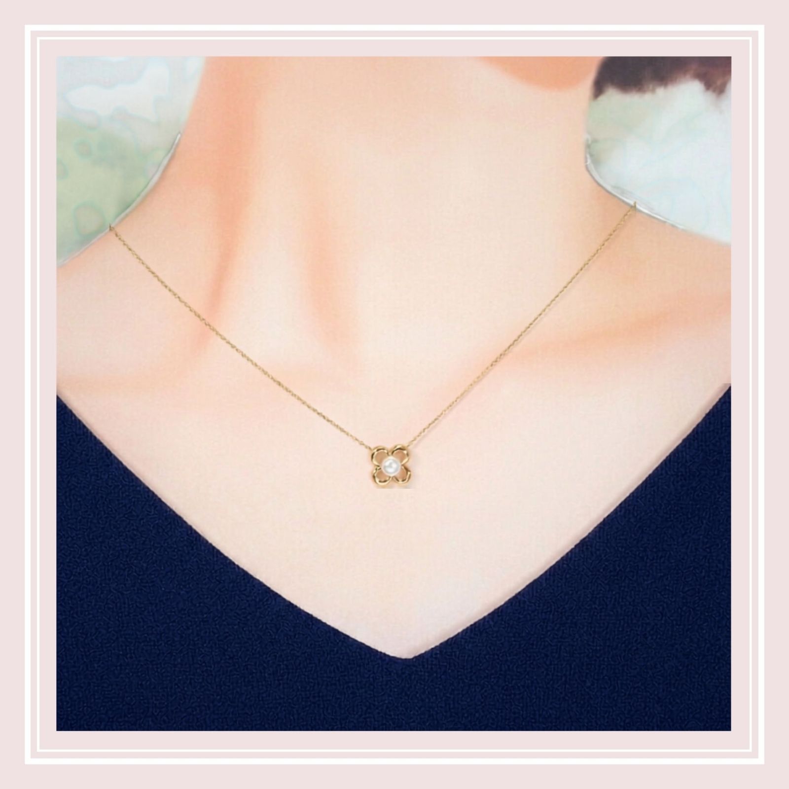 TASAKI Flower Motif Pearl Necklace in K18 Yellow Gold with 5mm pearl and 41cm chain