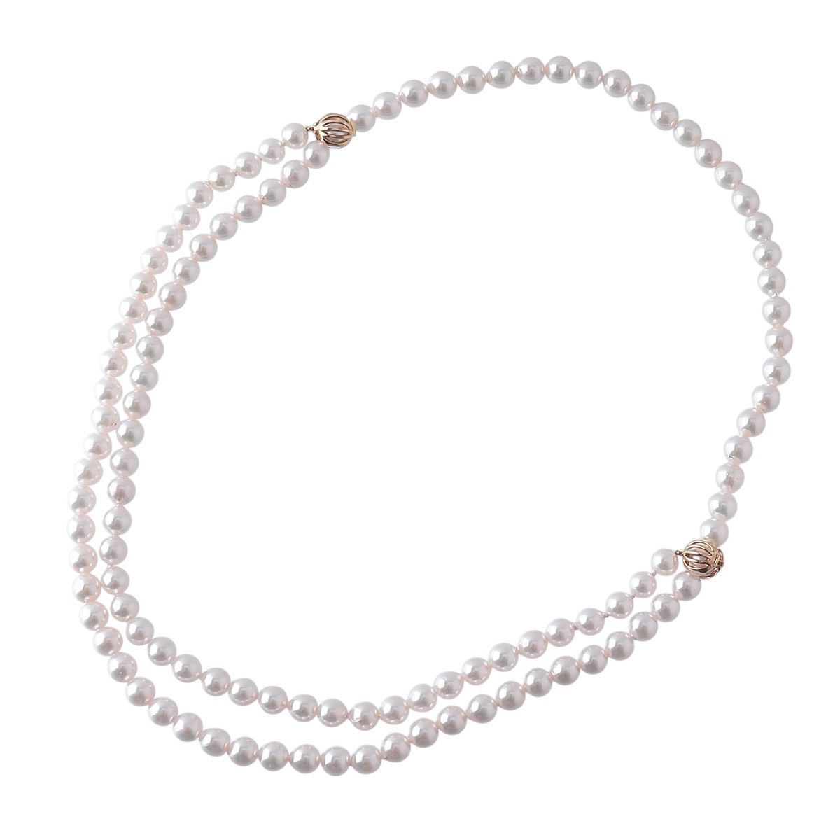 Mikimoto Infinity Pearl Necklace Long with 6.5-7mm Akoya pearls on 80cm yellow gold chain