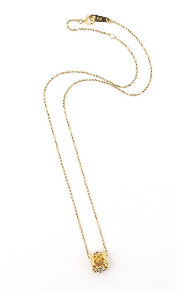 Gold K18 multicolor stone necklace with aquamarine, pink tourmaline, peridot, amethyst, and citrine stones on 40cm chain