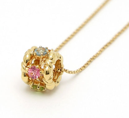 Gold K18 multicolor stone necklace with aquamarine, pink tourmaline, peridot, amethyst, and citrine stones on 40cm chain