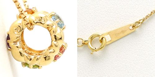 Gold K18 multicolor stone necklace with aquamarine, pink tourmaline, peridot, amethyst, and citrine stones on 40cm chain