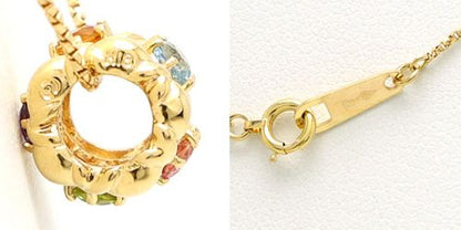 Gold K18 multicolor stone necklace with aquamarine, pink tourmaline, peridot, amethyst, and citrine stones on 40cm chain