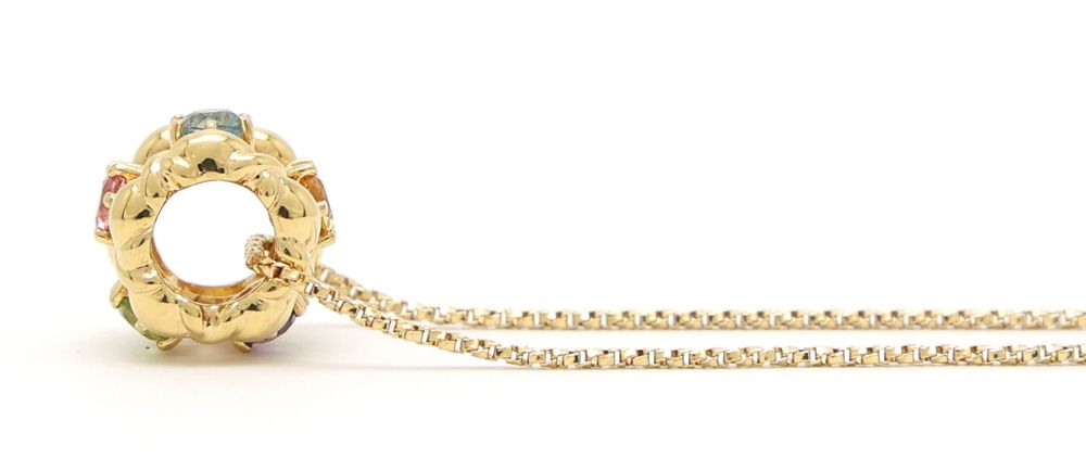 Gold K18 multicolor stone necklace with aquamarine, pink tourmaline, peridot, amethyst, and citrine stones on 40cm chain