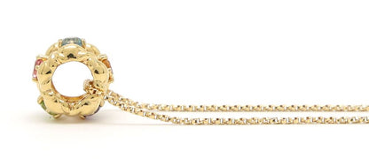 Gold K18 multicolor stone necklace with aquamarine, pink tourmaline, peridot, amethyst, and citrine stones on 40cm chain