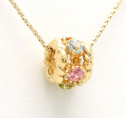 Gold K18 multicolor stone necklace with aquamarine, pink tourmaline, peridot, amethyst, and citrine stones on 40cm chain