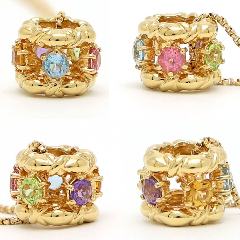 Gold K18 multicolor stone necklace with aquamarine, pink tourmaline, peridot, amethyst, and citrine stones on 40cm chain