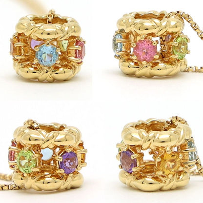 Gold K18 multicolor stone necklace with aquamarine, pink tourmaline, peridot, amethyst, and citrine stones on 40cm chain