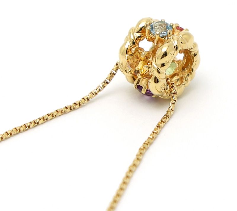 Gold K18 multicolor stone necklace with aquamarine, pink tourmaline, peridot, amethyst, and citrine stones on 40cm chain