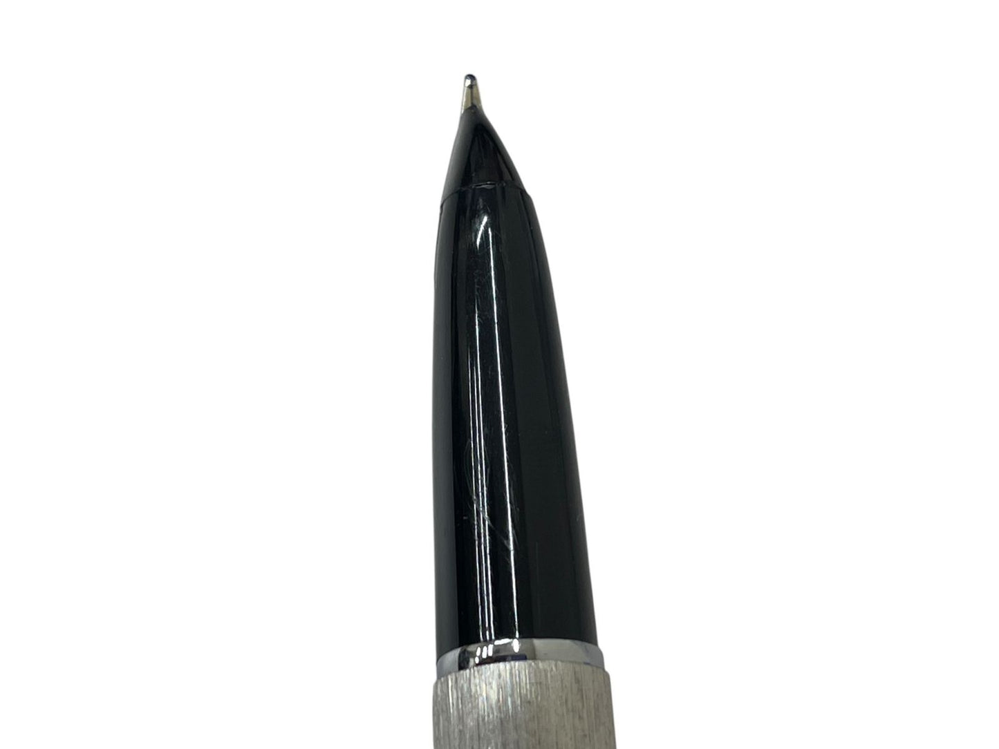 Waterman 18K 750 Mark French silver pen nib, 13.5 cm long, showing signs of wear and ink depletion