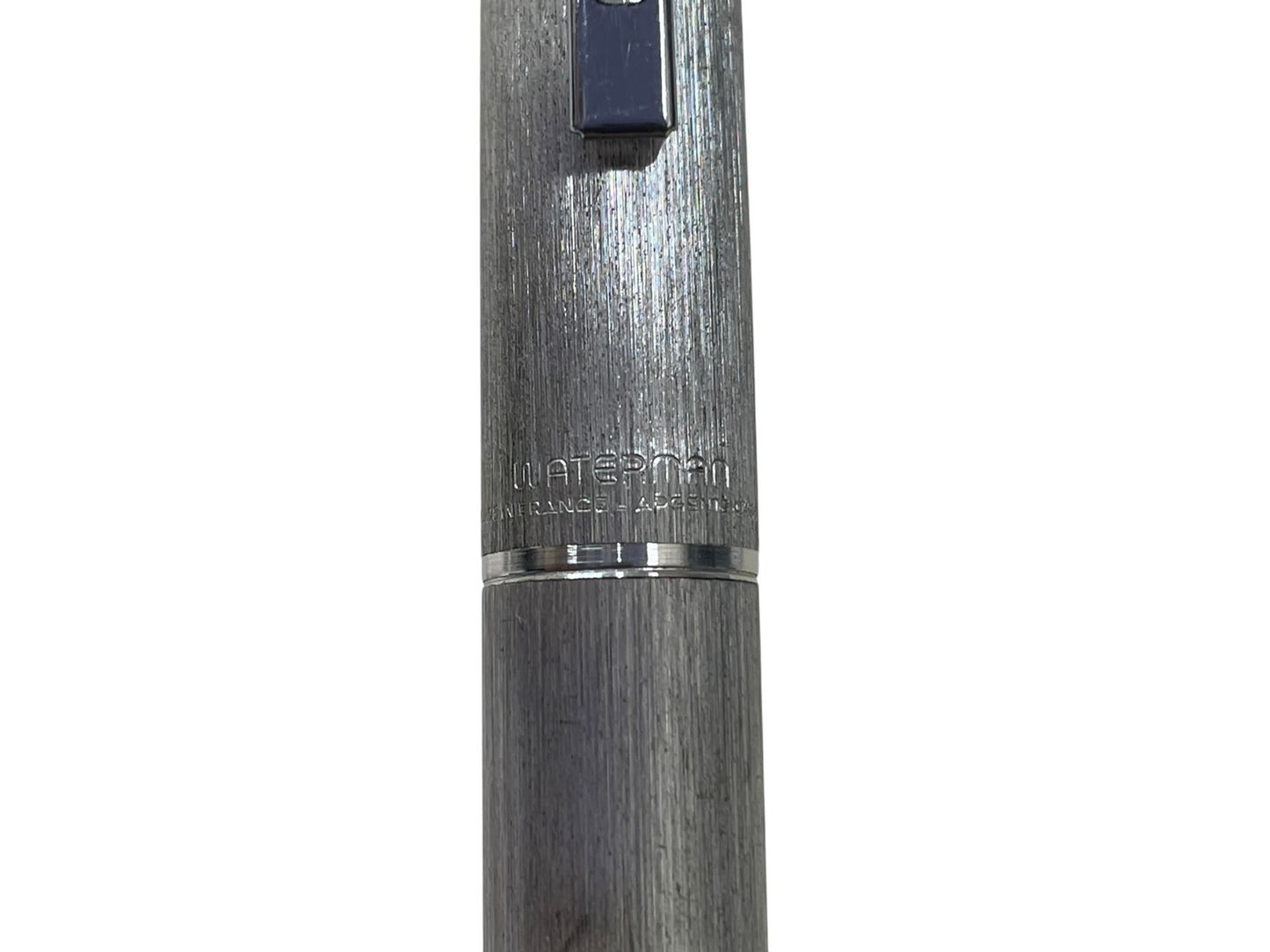 Waterman 18K 750 Mark French silver pen nib, 13.5 cm long, showing signs of wear and ink depletion