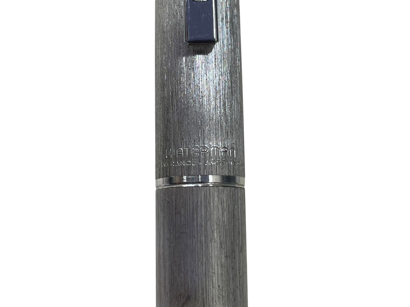 Waterman 18K 750 Mark French silver pen nib, 13.5 cm long, showing signs of wear and ink depletion