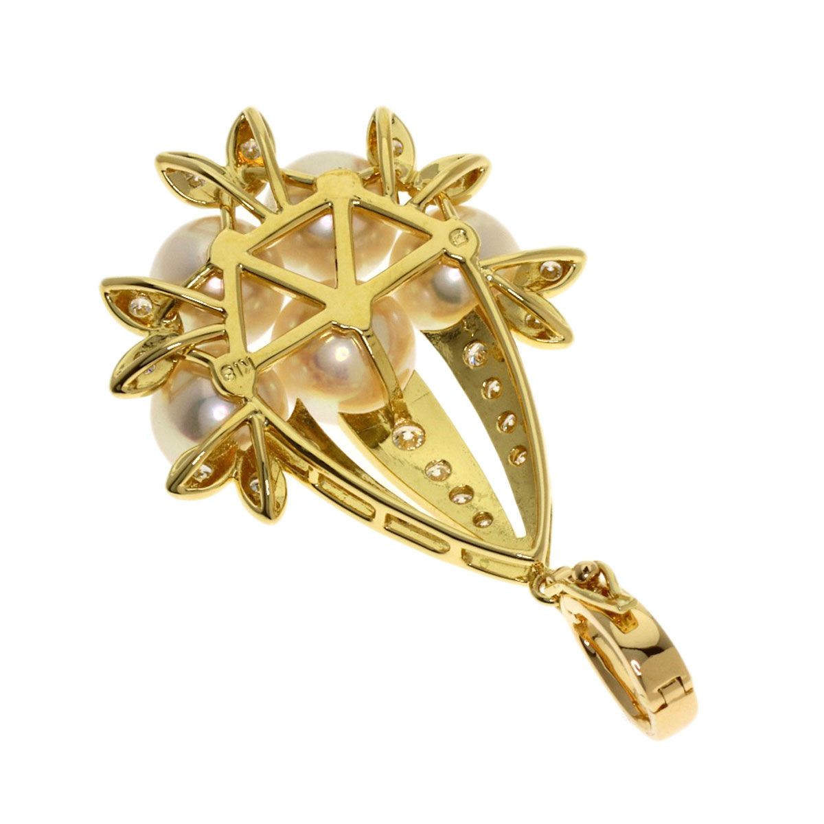 Mikimoto ladies pendant top with a 6.5-7 mm pearl and diamond set in K18 yellow gold