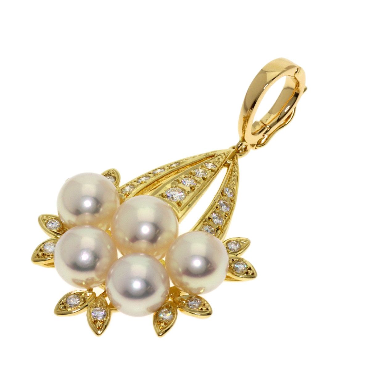 Mikimoto ladies pendant top with a 6.5-7 mm pearl and diamond set in K18 yellow gold