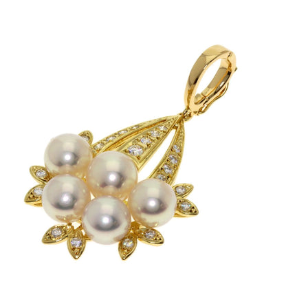 Mikimoto ladies pendant top with a 6.5-7 mm pearl and diamond set in K18 yellow gold