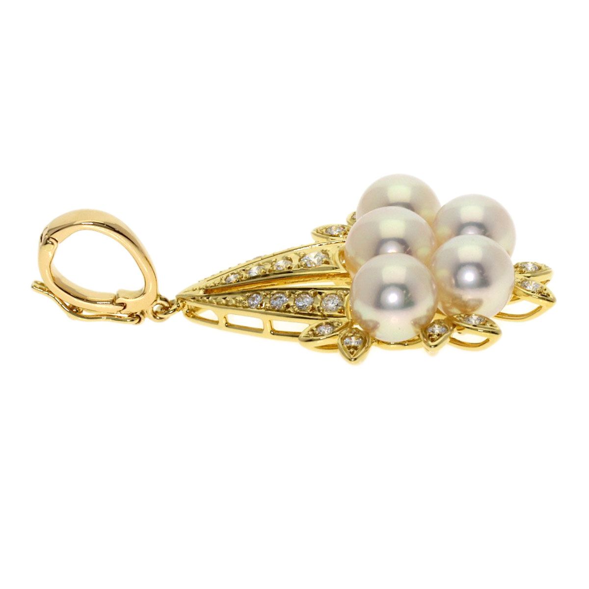 Mikimoto ladies pendant top with a 6.5-7 mm pearl and diamond set in K18 yellow gold