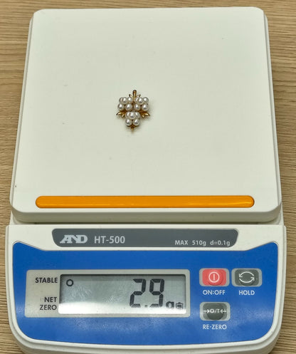 TASAKI Pearls grape motif pendant top in K14 yellow gold featuring a baby Akoya pearl