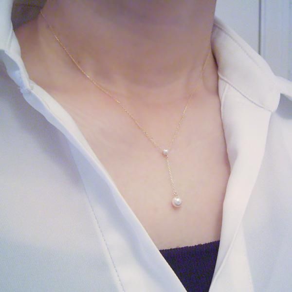 Akoya Pearl Necklace with 3.5mm and 5.5mm pearls on 18K gold chain and extender