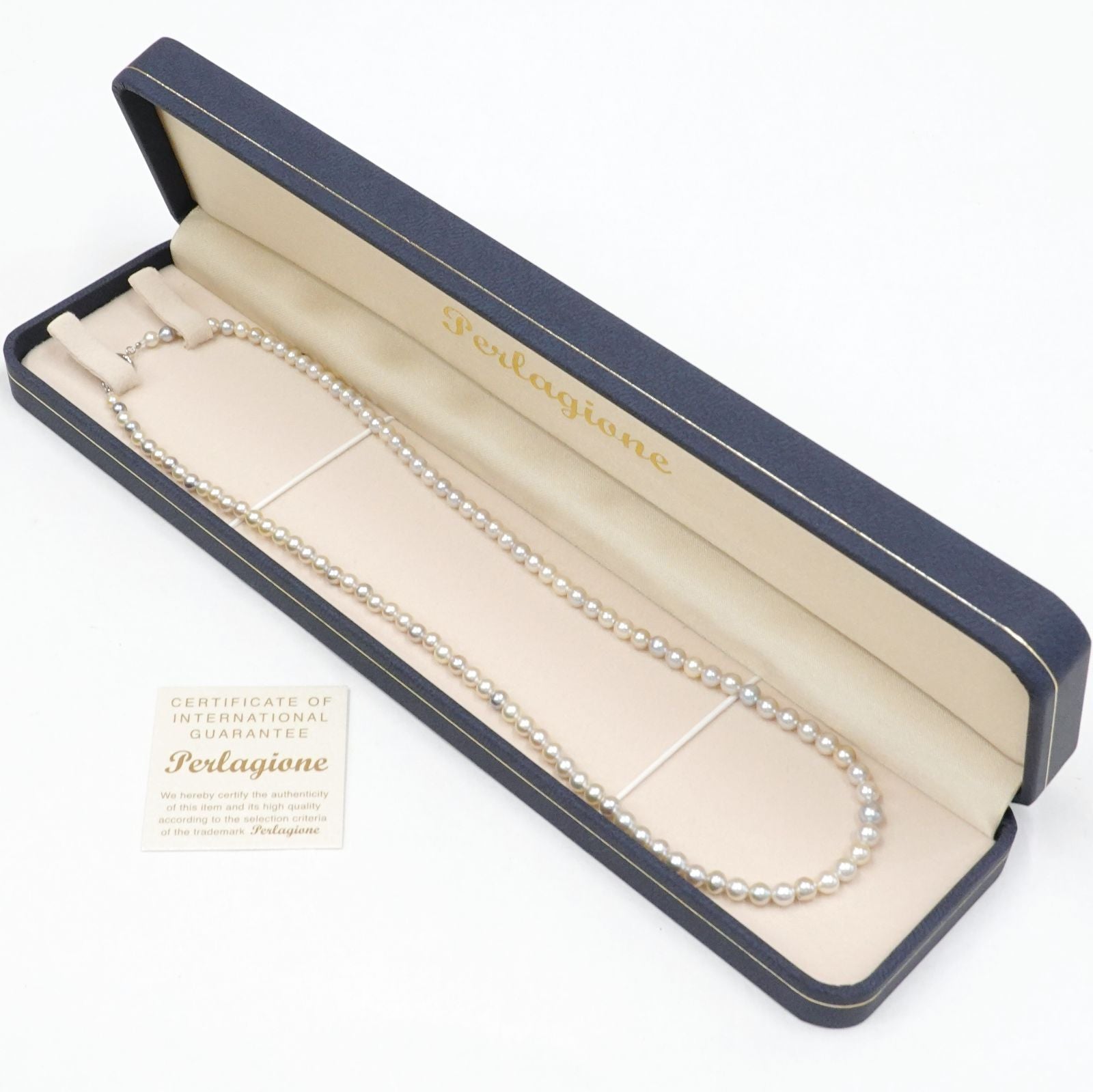 Perlagione Akoya Pearl Necklace 3.0mm to 4.0mm with K14 white gold chain, 41.5cm length
