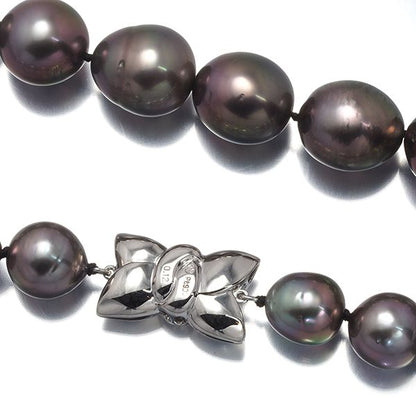 Tasaki black pearl necklace with 9.7-12.7mm pearls and 0.12ct diamonds on Pt900 chain