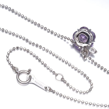 Tasaki necklace with amethyst flower and 0.02ct diamond set in 18 karat white gold weighing 3.9 grams