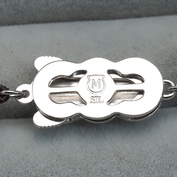 Mikimoto silver necklace with 7.5-7.9mm pearls, approximately 37cm length, newly finished