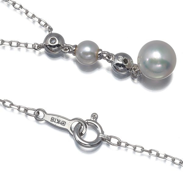 Mikimoto pearl necklace with 4.2-6.7mm pearls and diamond accents set in 18K white gold, 40cm length