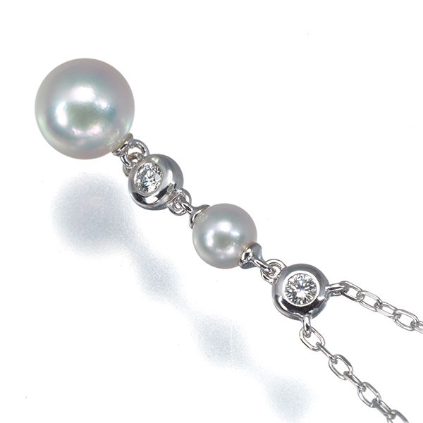 Mikimoto pearl necklace with 4.2-6.7mm pearls and diamond accents set in 18K white gold, 40cm length