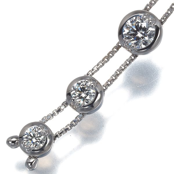 Tasaki diamond trilogy necklace 0.55ct set in 18k white gold with 51cm chain and 17.8x6.3mm pendant