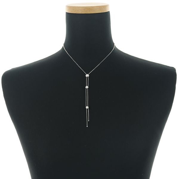 Tasaki diamond trilogy necklace 0.55ct set in 18k white gold with 51cm chain and 17.8x6.3mm pendant