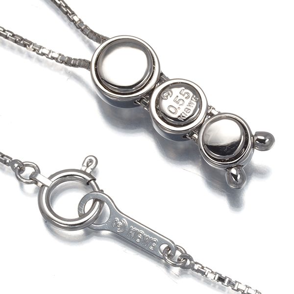 Tasaki diamond trilogy necklace 0.55ct set in 18k white gold with 51cm chain and 17.8x6.3mm pendant