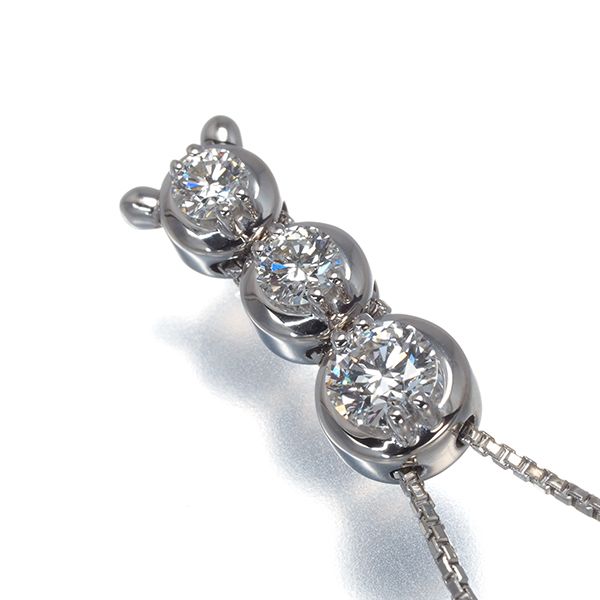 Tasaki diamond trilogy necklace 0.55ct set in 18k white gold with 51cm chain and 17.8x6.3mm pendant