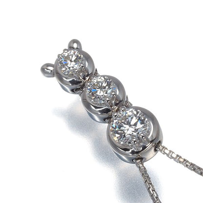 Tasaki diamond trilogy necklace 0.55ct set in 18k white gold with 51cm chain and 17.8x6.3mm pendant