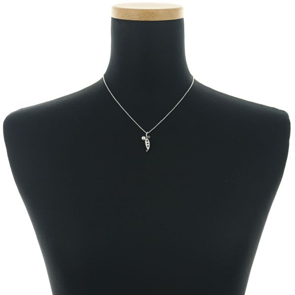 Mikimoto necklace featuring 4.5mm baby Akoya pearl and diamond leaf design in 18K white gold, 39cm length