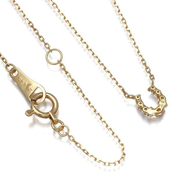 Ago=Law yellow gold necklace with 0.05ct diamond and horse shoe pendant on 36/40 cm chain