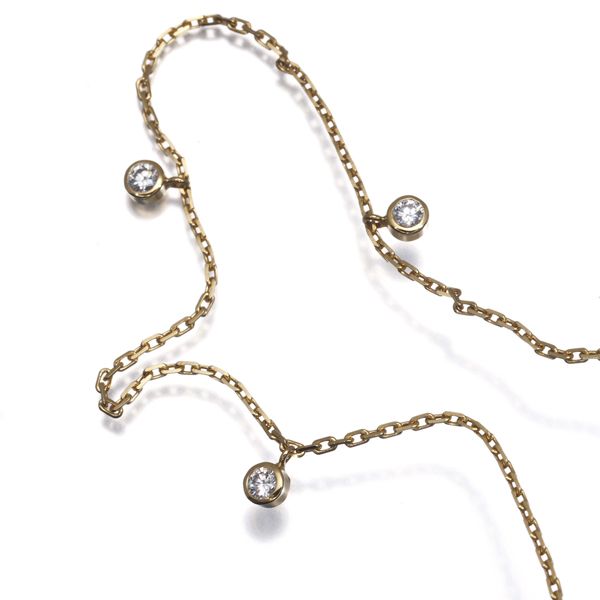 Mikimoto 18k yellow gold necklace with three 0.12ct diamonds on 38cm chain, model #195845